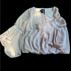 Iz Byer Pink Blouse with Lace Trim